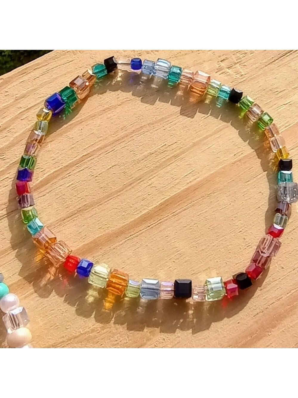Colorful dainty beaded rainbow stretch bracelet